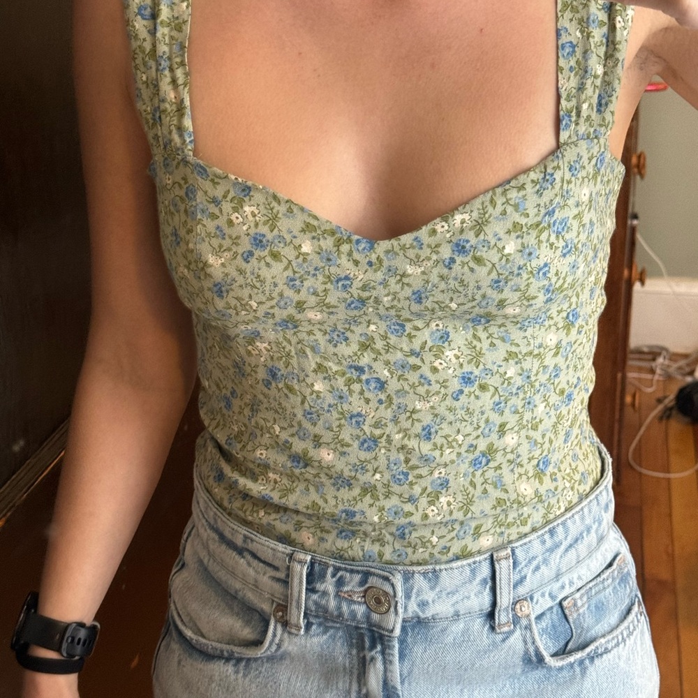 Reformation Floral Camisole in Green and Blue